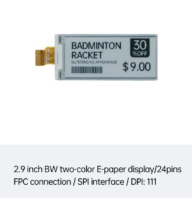 Harga yang bagus 2.9inch Black & White E Ink Display dengan SPI Interface untuk Smart ESL dan Retail on line